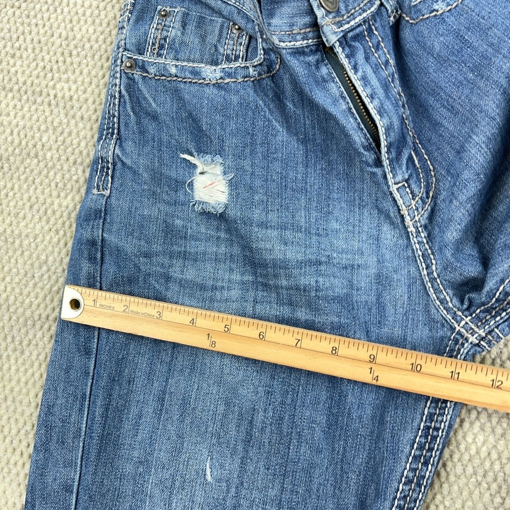 CJ Black Jeans Men 30x32 Relaxed Straight Flap Pockets Embroidered Med Wash Fade - Picture 13 of 16